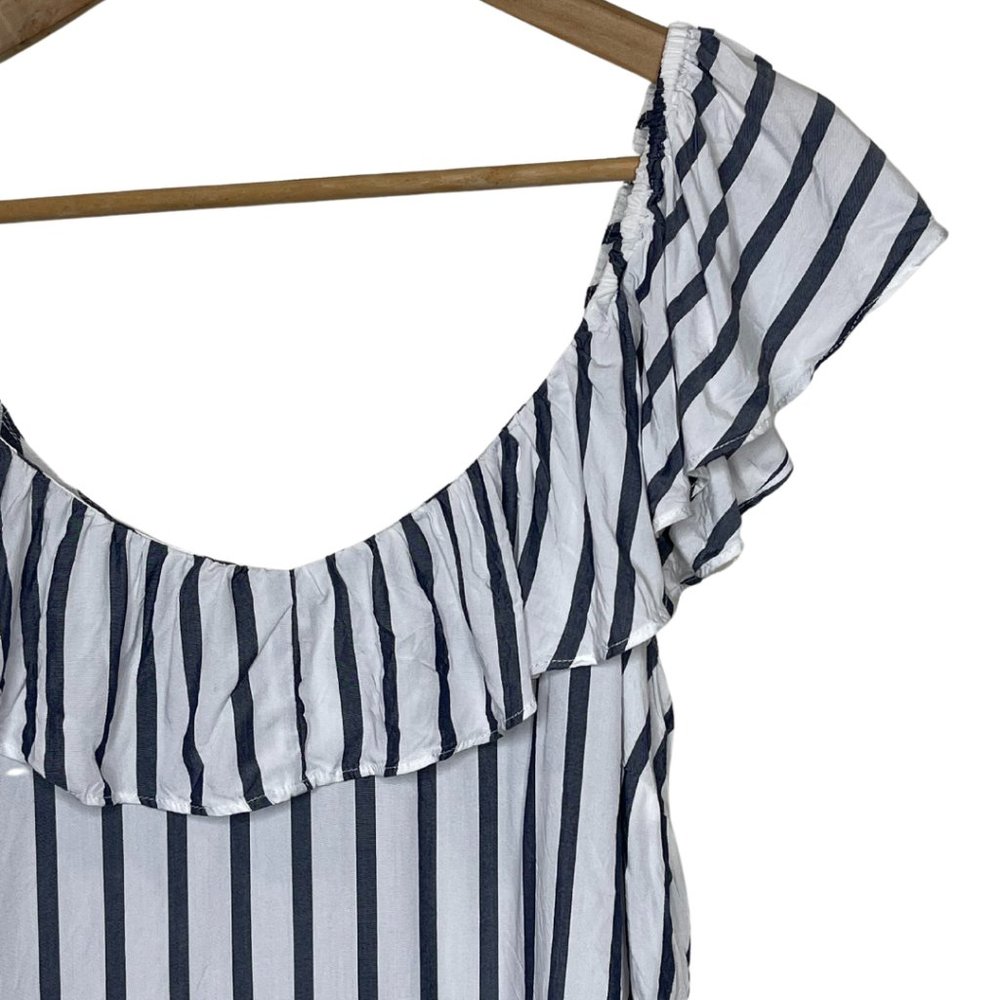 OLD NAVY | Blue and White Striped Ruffle Off Shoulder Top | Size L - Picture 2 of 7